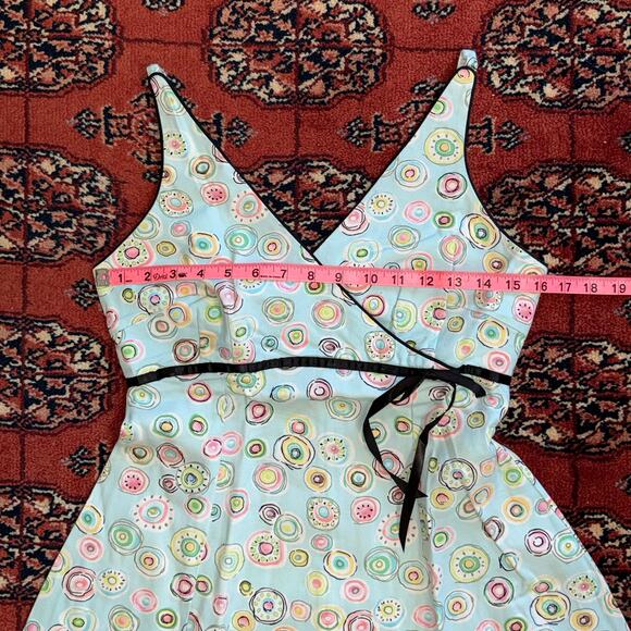 Becky & Max 4 Pale Blue Colorful Circle Print Black Trim Stretch Cotton Sundress - Picture 4 of 6